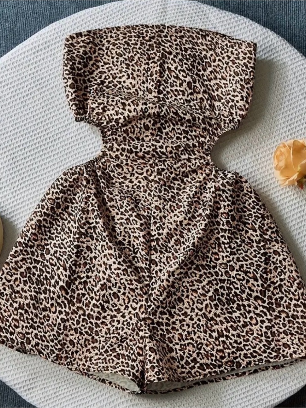 Strapless Leopard Print Romper - Beige & Brown